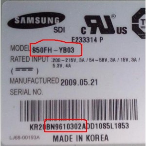 SAMSUNG PS50B550 PLASMA SCREEN PANEL S50FH-YB03 BN96-10302A